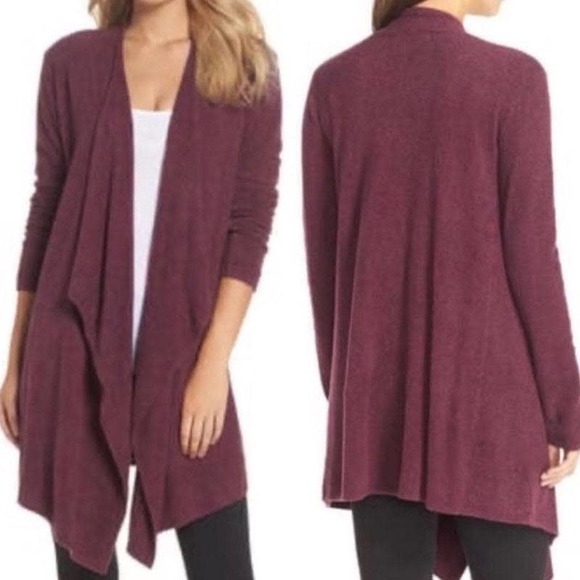 Barefoot Dreams Cozychic Island Wrap Cardigan Sweater 903 Berry Wine size L/XL - Picture 5 of 5